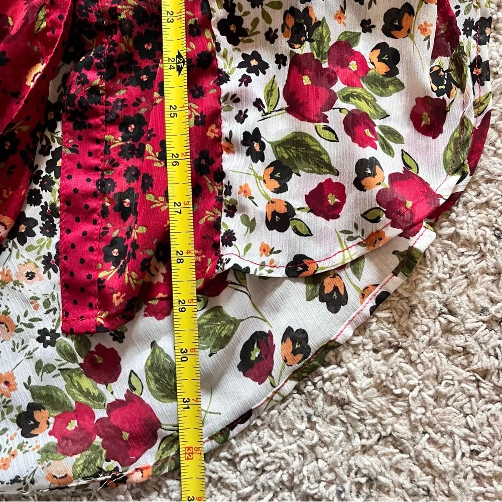 HOPE SPRINGS Tunic Blouse Patchwork Top  Floral Sheer Long Sleeve Size M - Picture 5 of 8